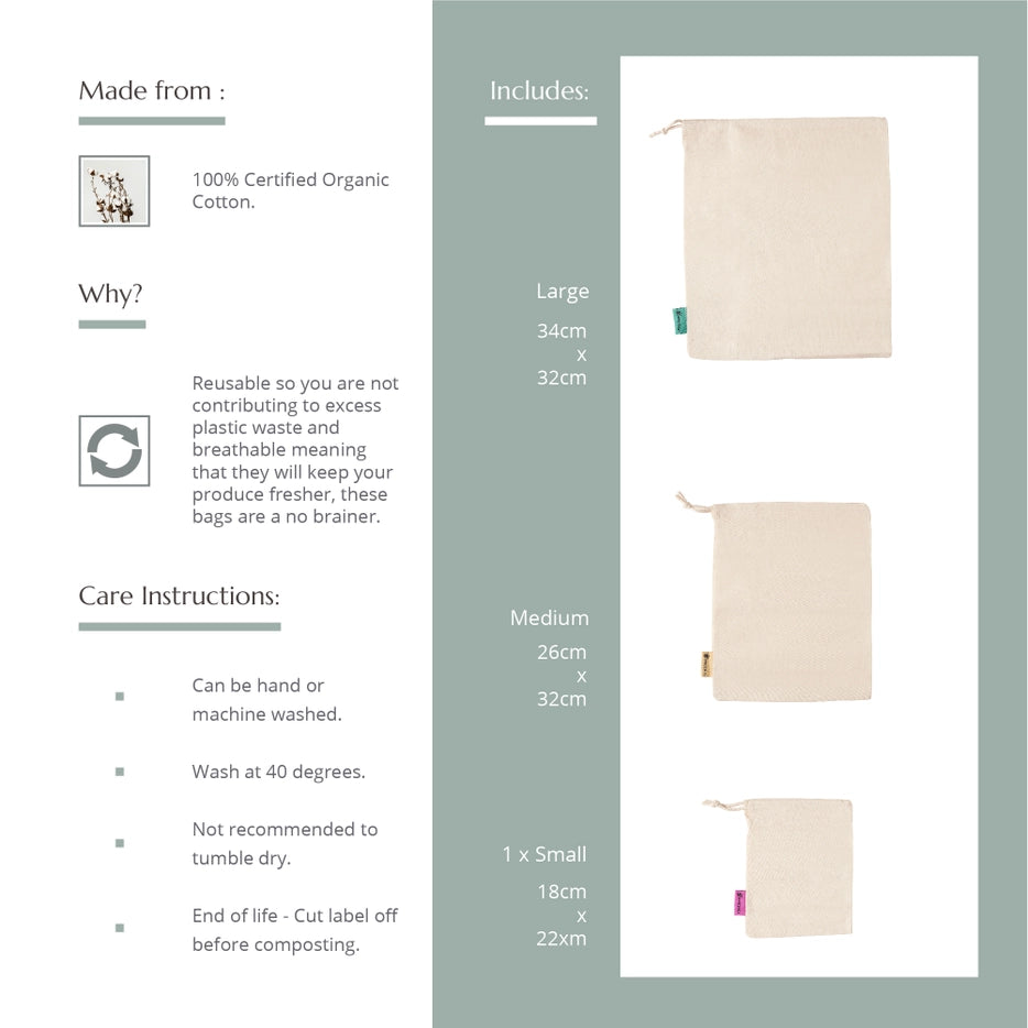 Produce Bag - Organic Cotton - 3 Pack image 1