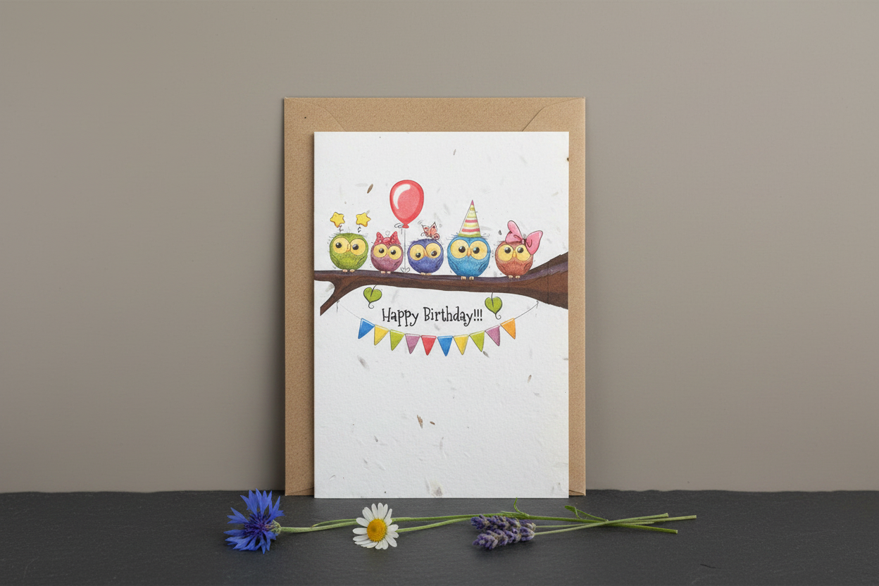 Birthday Party Owls Plantable Seed Card