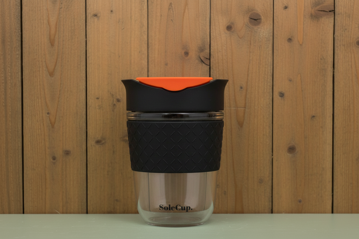 Black/Orange Glass Cup - Out and About