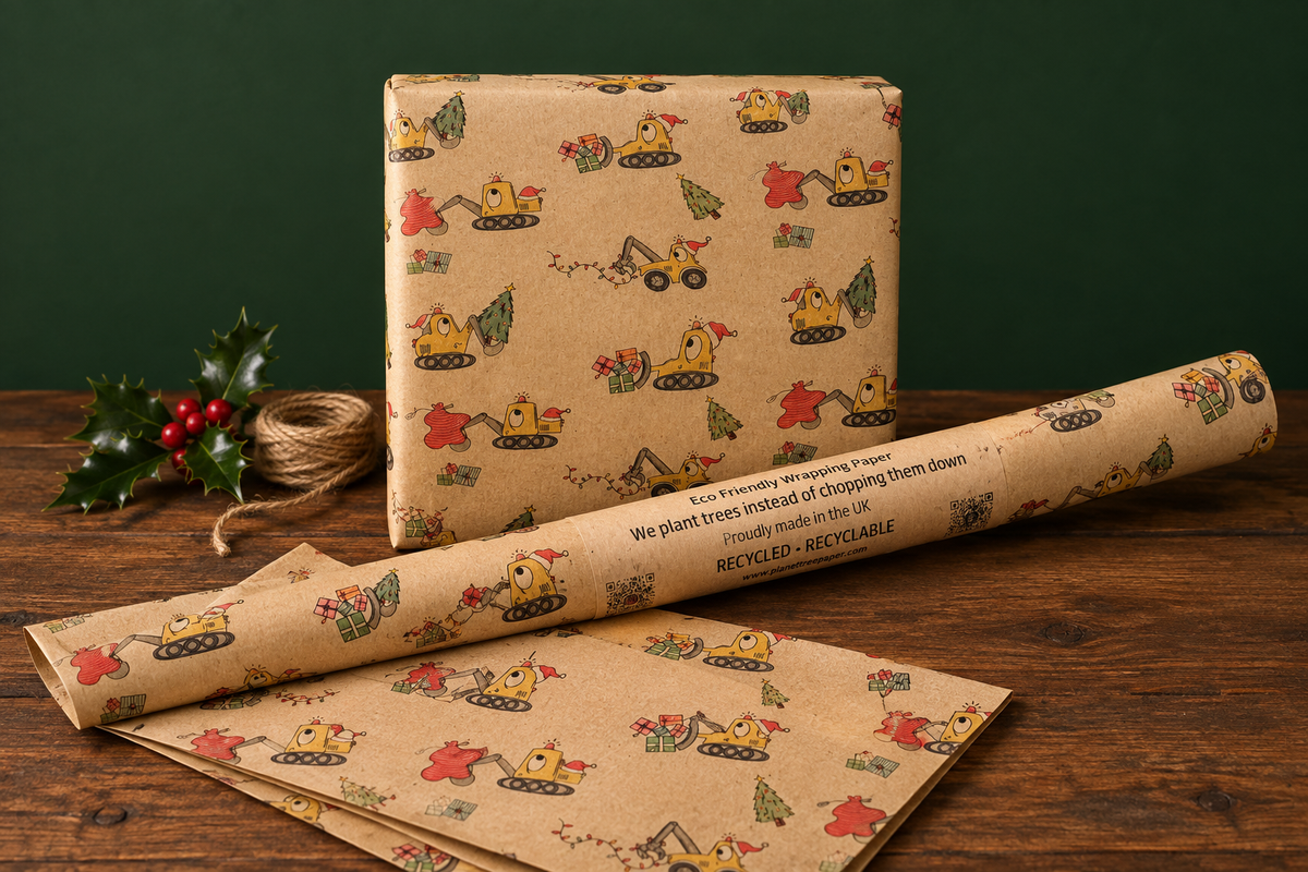 Christmas Digger Wrapping Paper - Festive Scene