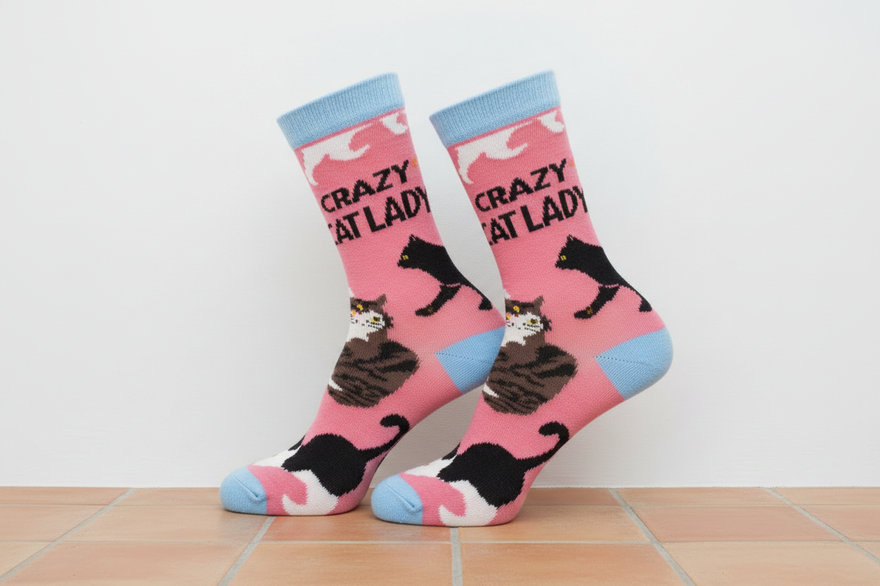 Crazy Cat Lady Socks - White Wall & Terracotta Tiles