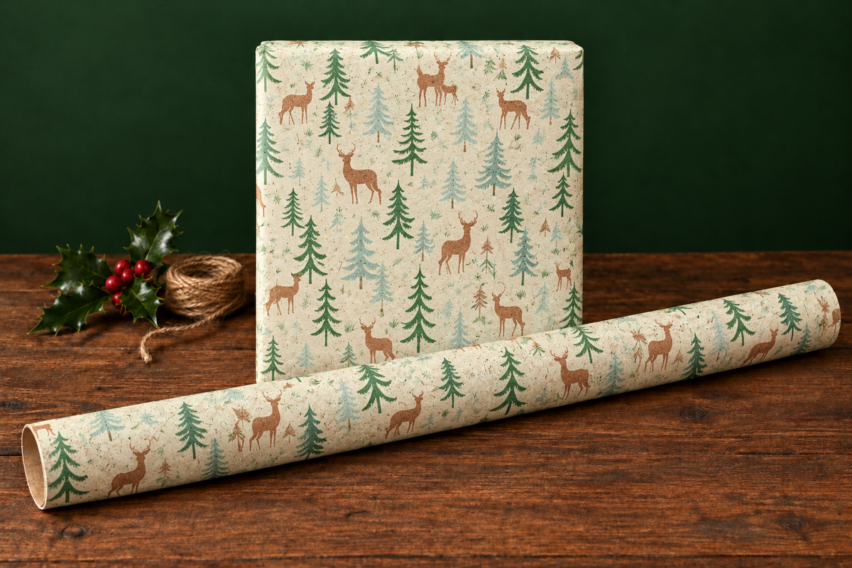 Festive Reindeer wrapping paper gift and roll