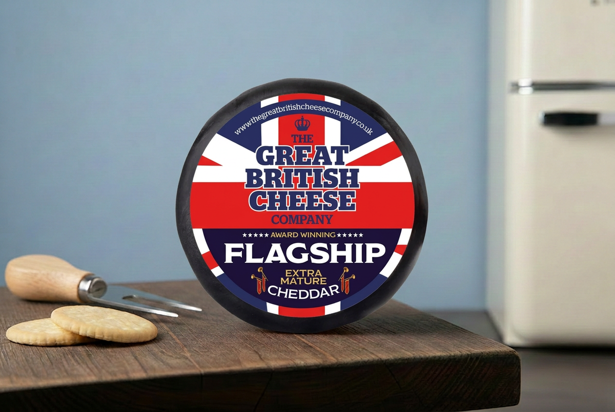 Flagship cheese in the larger straight-on composition