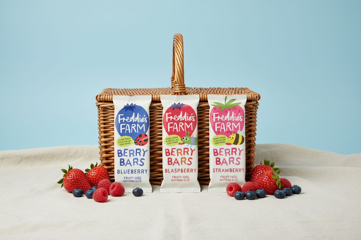 Freddies Farm Berry Bars - Wicker Basket on Linen