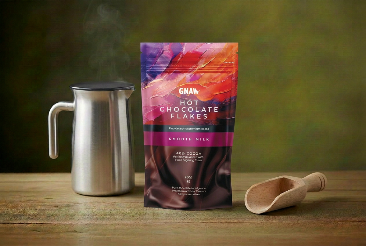Gnaw Smooth Milk pouch with silver Velvetiser and empty wooden scoop