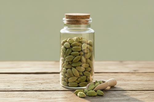 Green cardamom pods jar