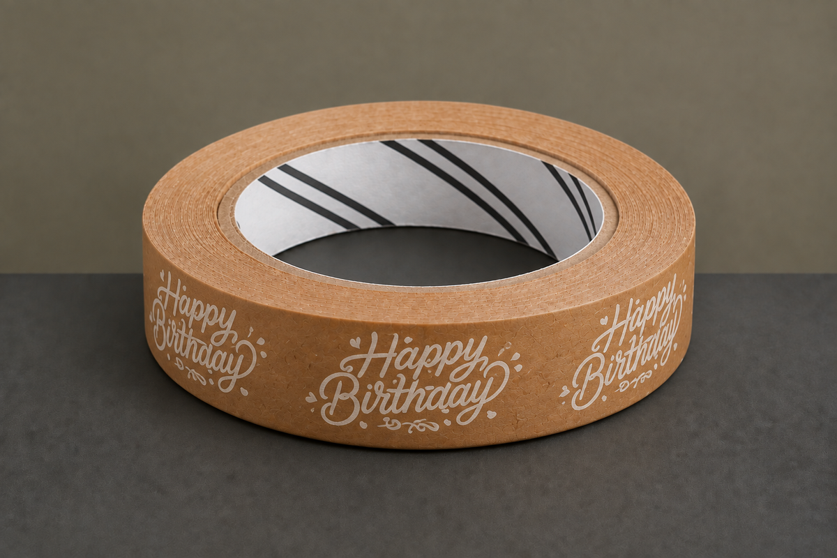Happy Birthday kraft tape in the matching slimmer hero layout