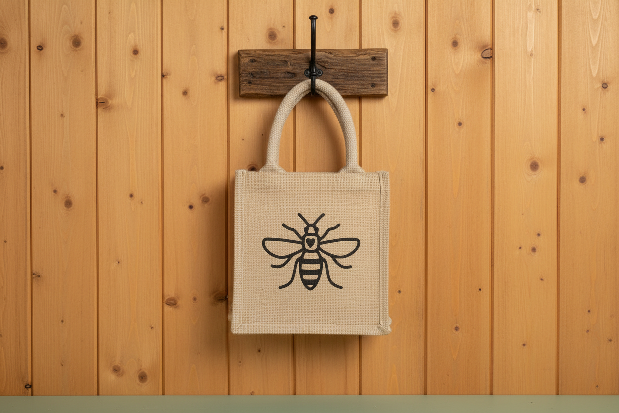 Hessian Bee Bag on Fence Hook