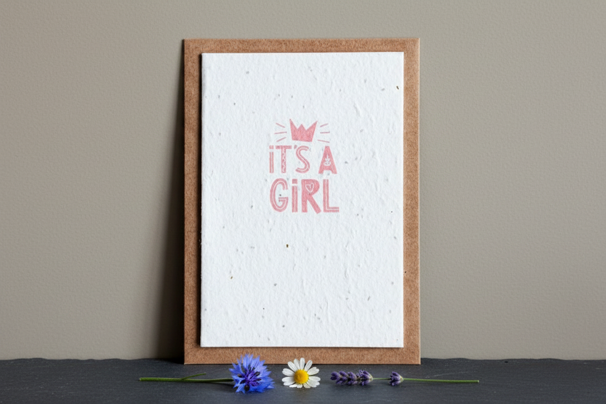 It's a Girl Plantable Seed Card - Flowers Lying Down