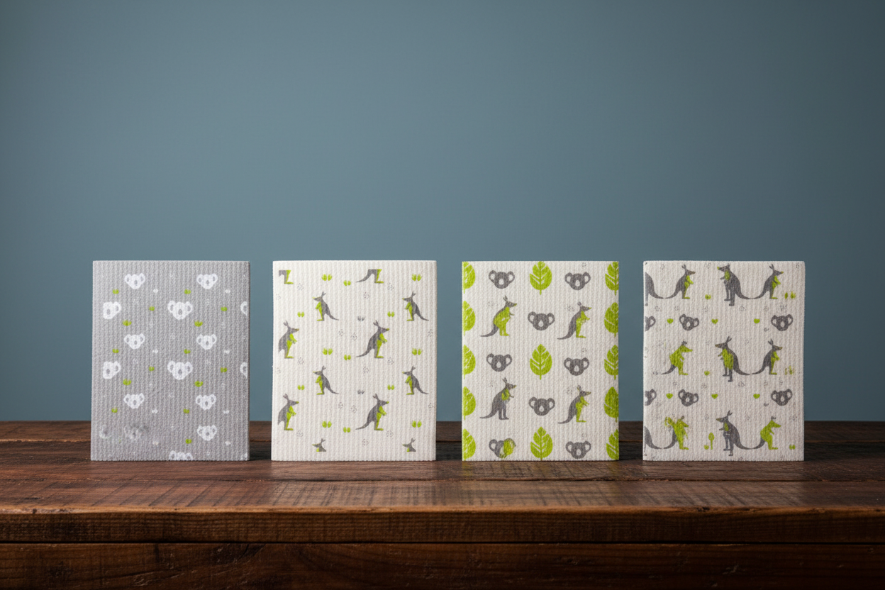Koala & Kangaroo Sponge Cloths - all 4 upright