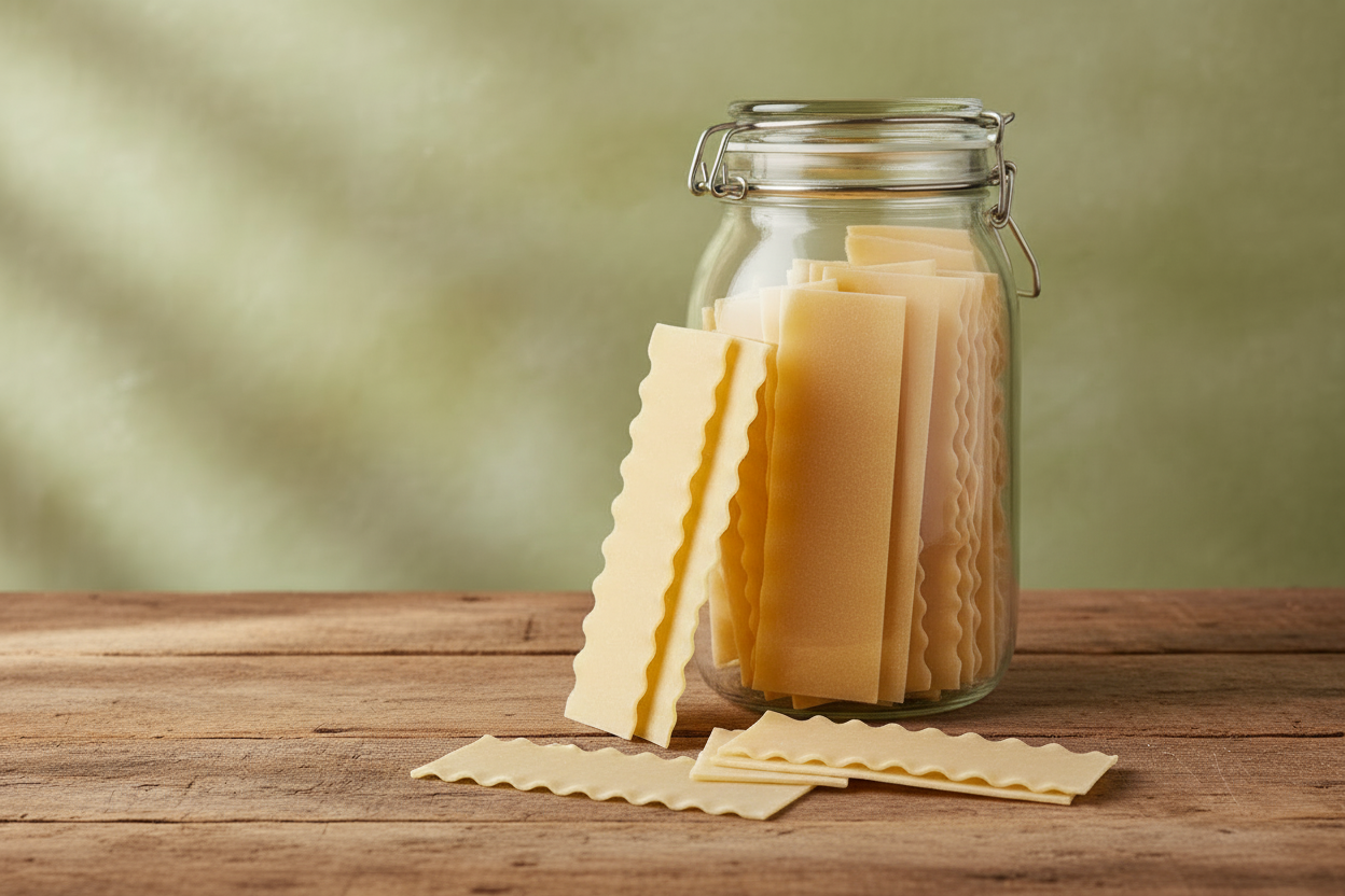 Lasagne Sheets Leaning Against Kilner Jar