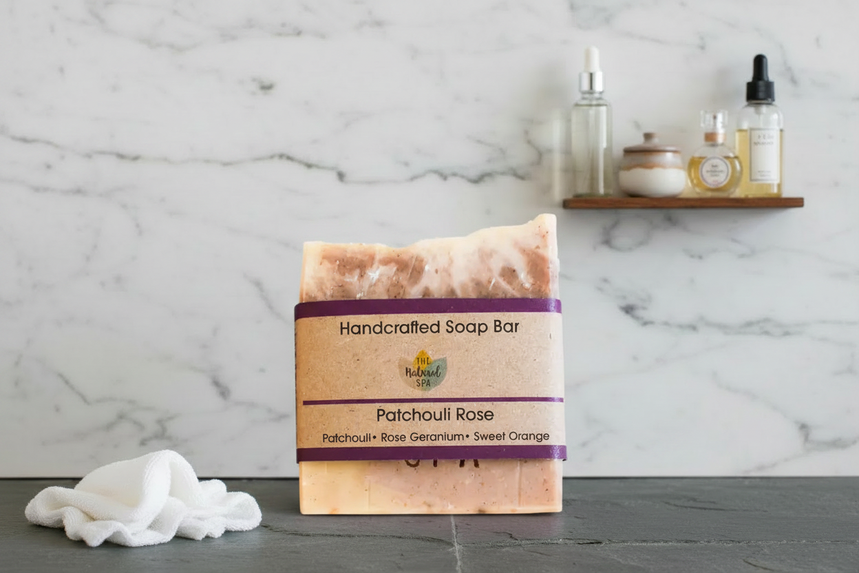 Natural Spa Patchouli Rose — Marble Bathroom Scene v2