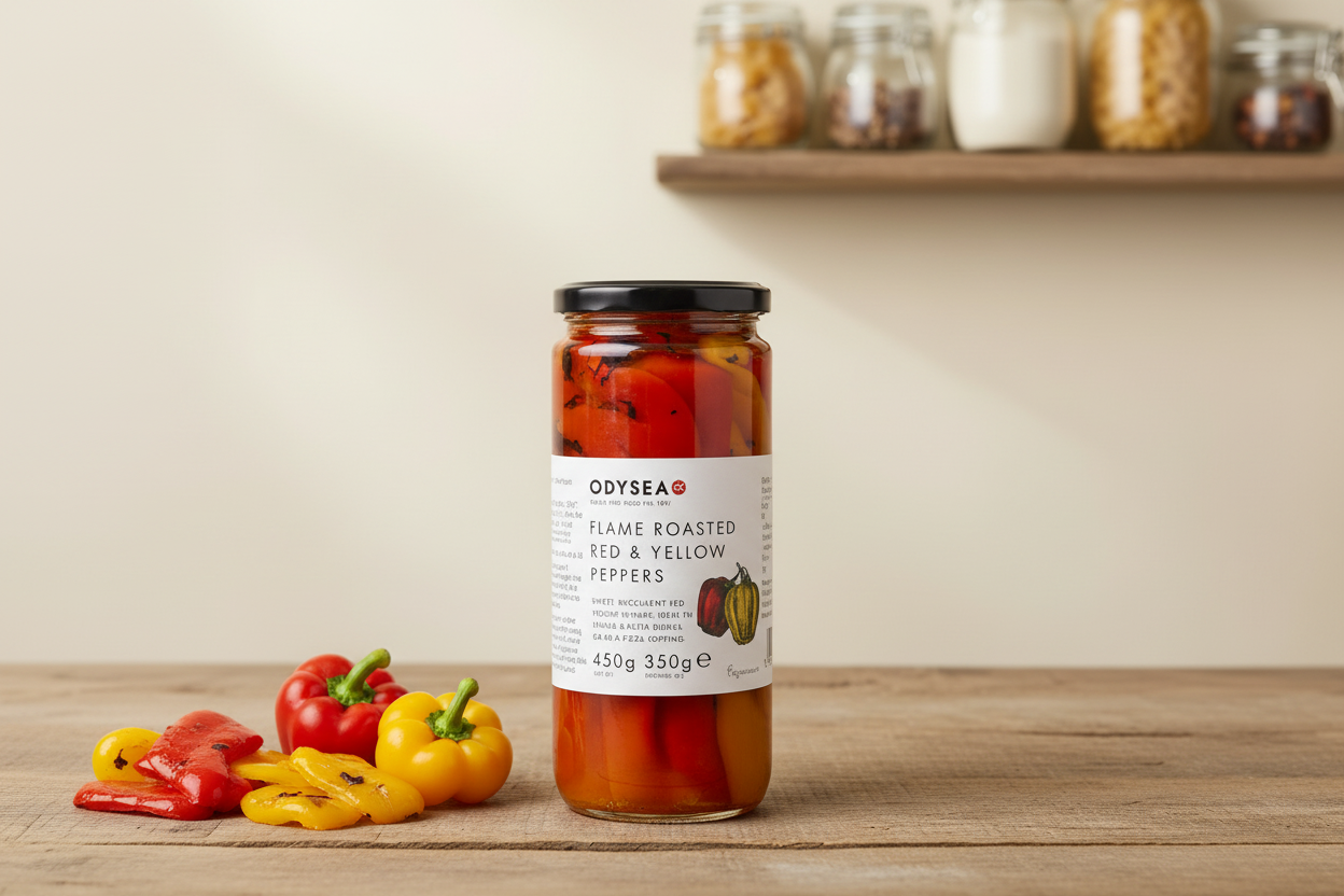 Odysea Red & Yellow Flame Roasted Peppers Pantry Style