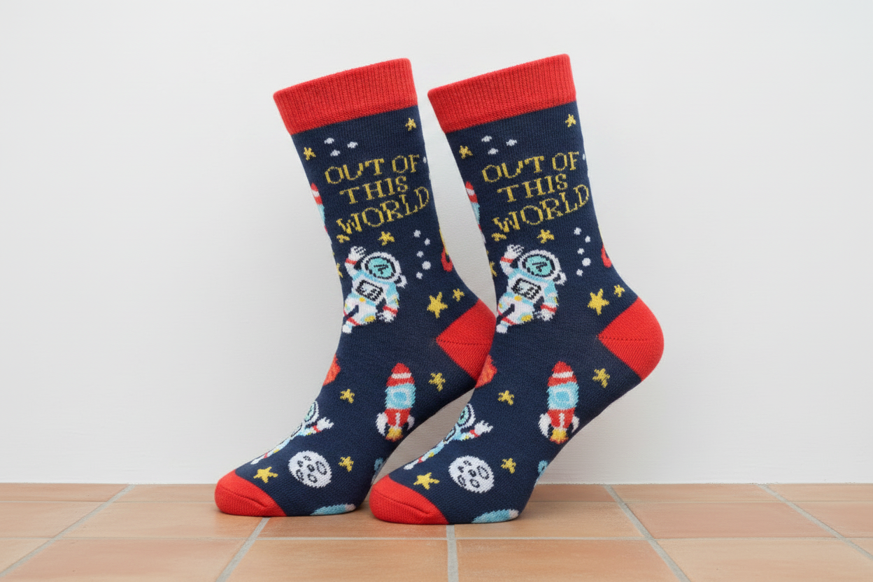 Out Of This World Space Socks - White Wall & Terracotta Tiles