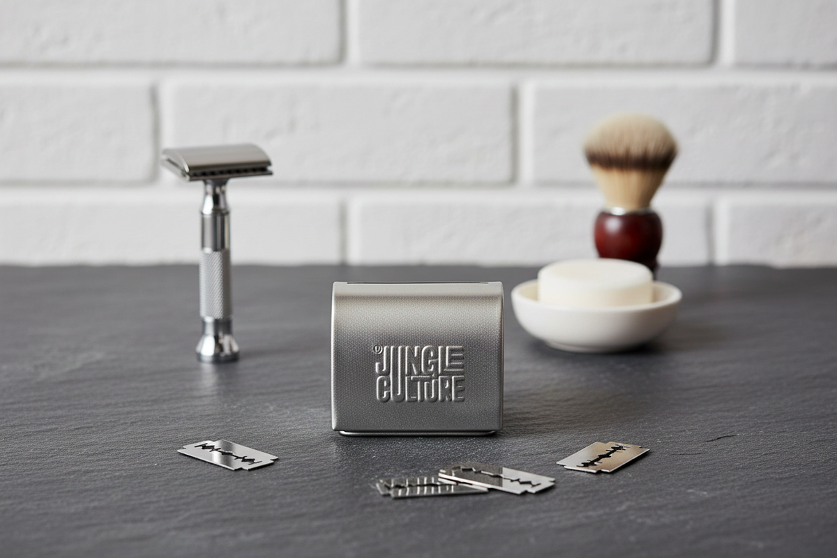 Safety Razor Blade Disposal Tin - Jungle Culture | Used Blade Storage ...