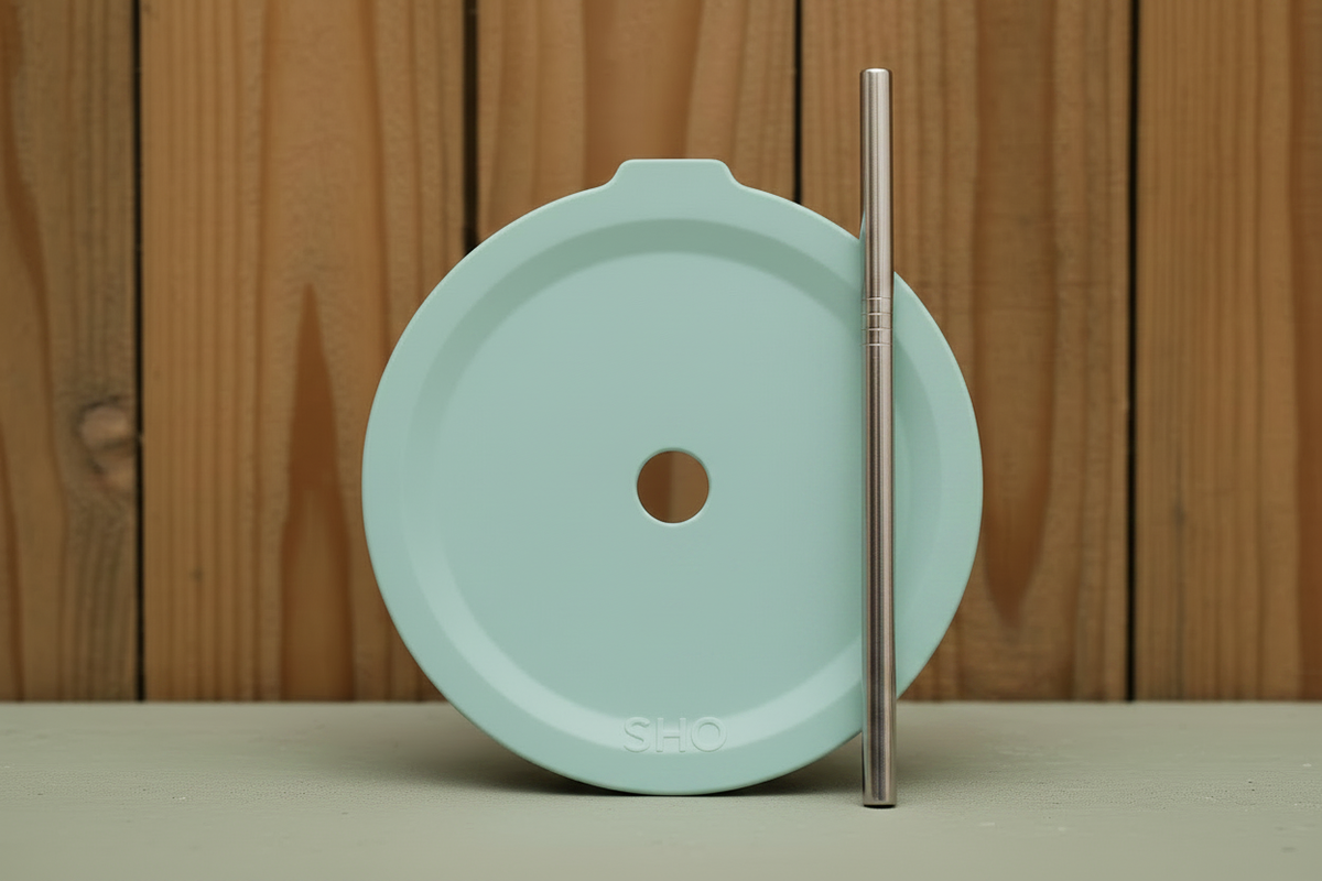SHO Duck Egg Lid with Straw Standing