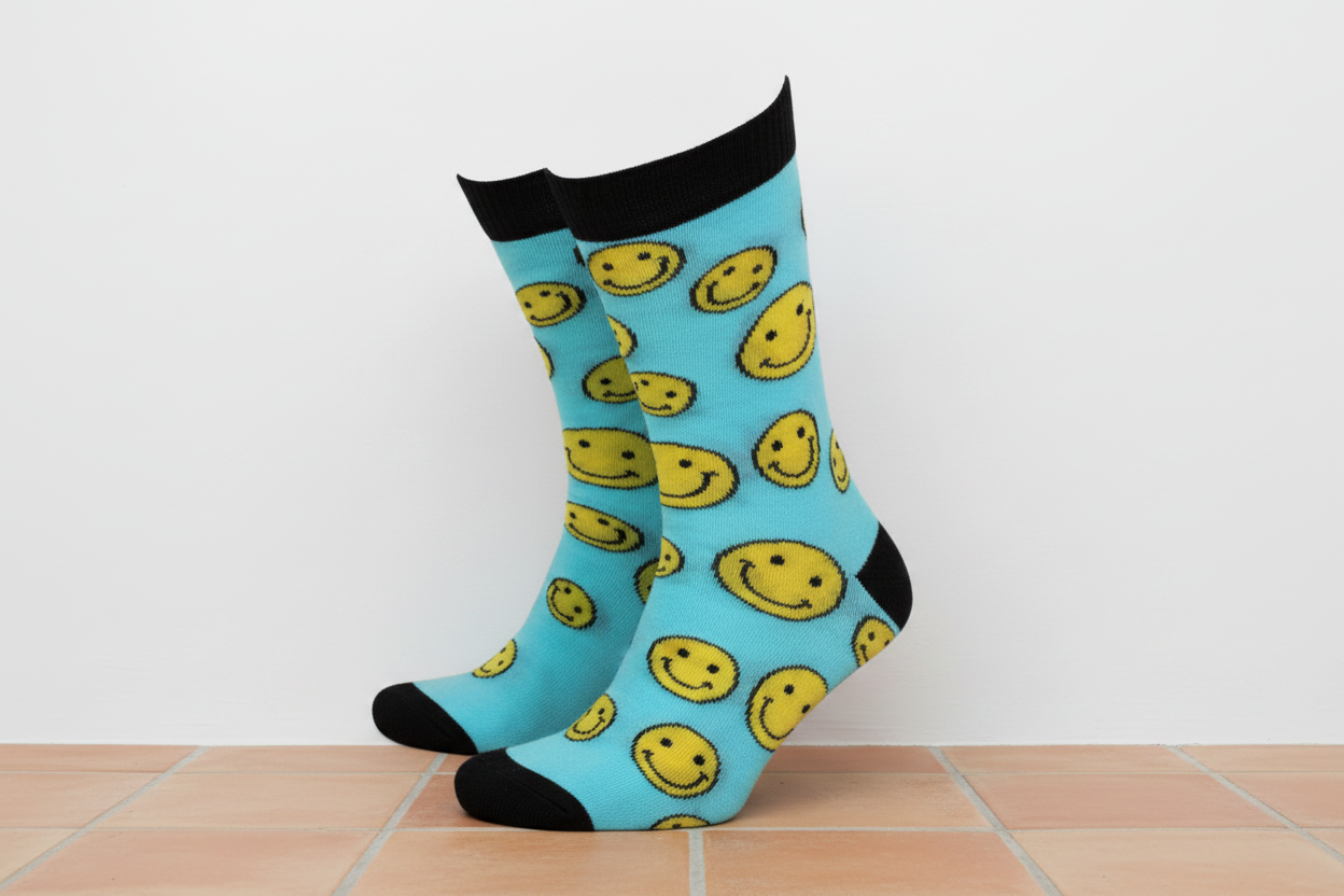 Smiley Face Socks - White Wall & Terracotta Tiles