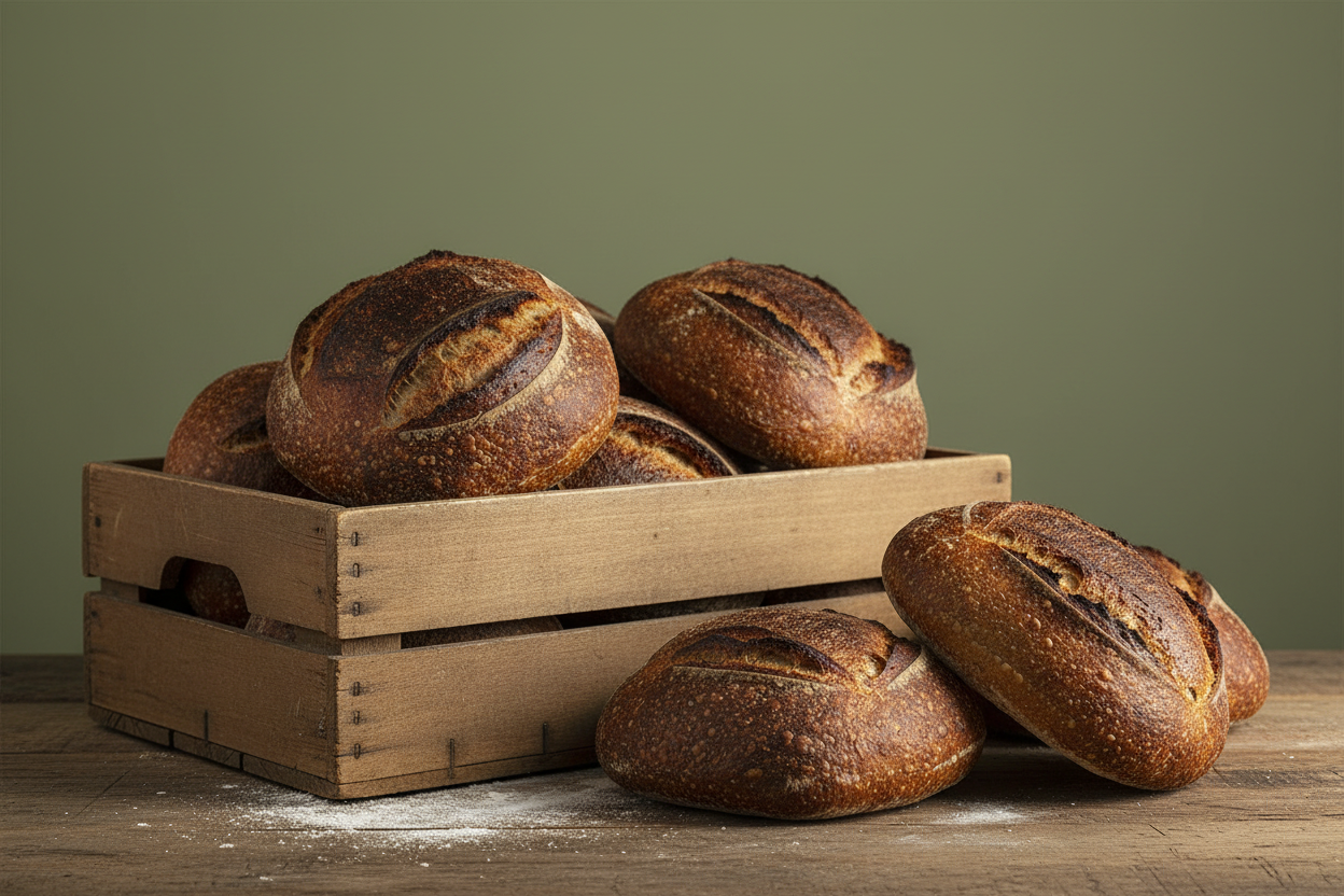 Sourdough crate dark crust