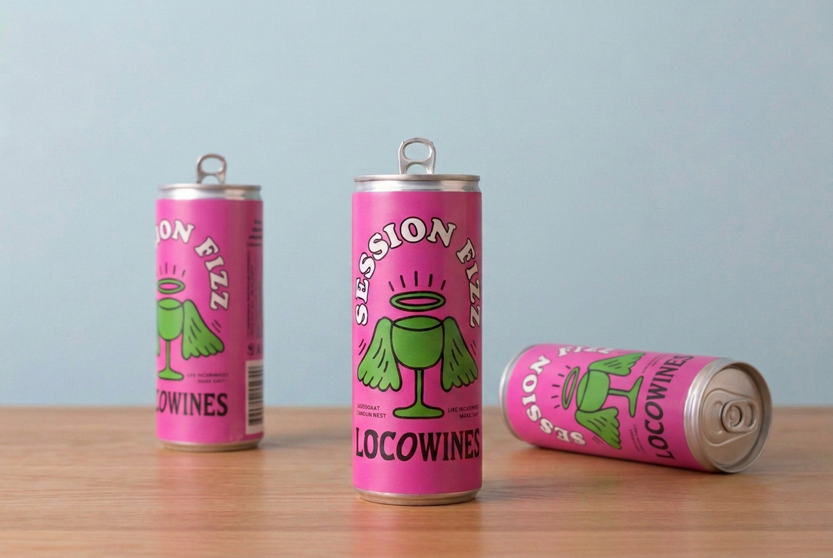 Three casually arranged Session Fizz cans without the wine glass