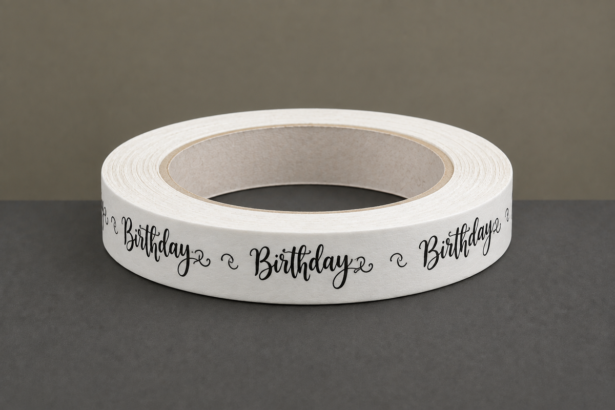 White birthday tape in the matching slim hero setting