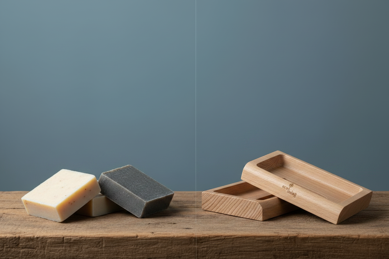 Wooden Soap Dish - Soap Left, Dishes Right