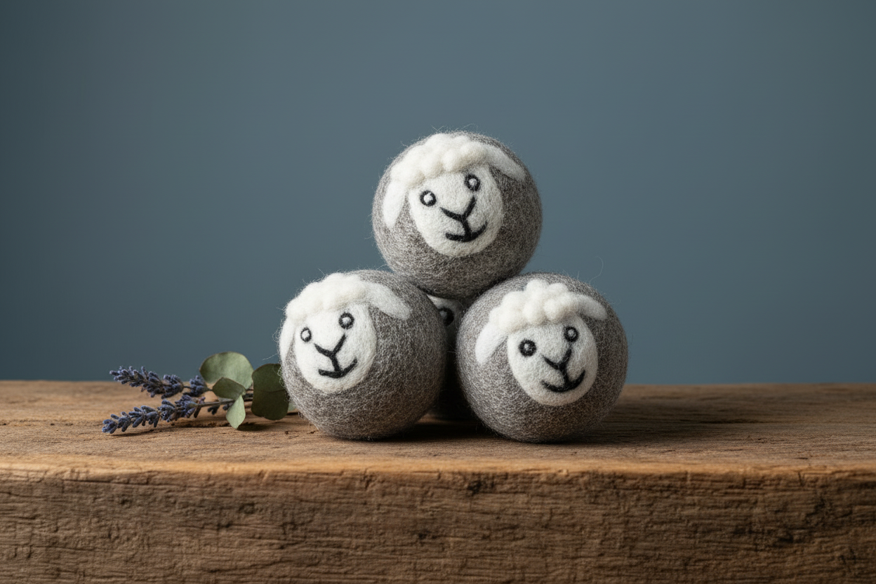 Wool Dryer Balls - grey with sheep faces