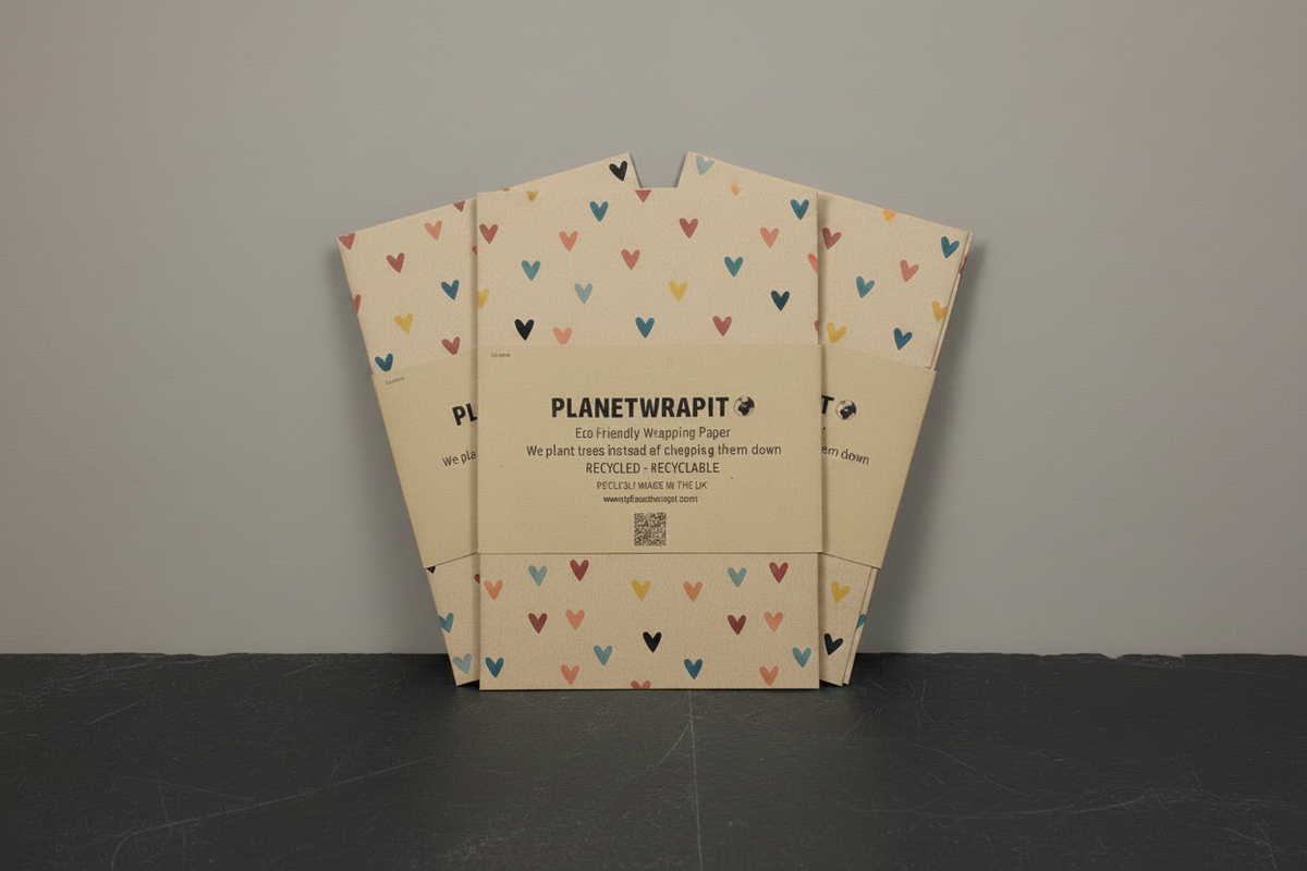 Colourful Hearts Recycled Wrapping Paper | PlanetWrapIt | Plastic-Free ...